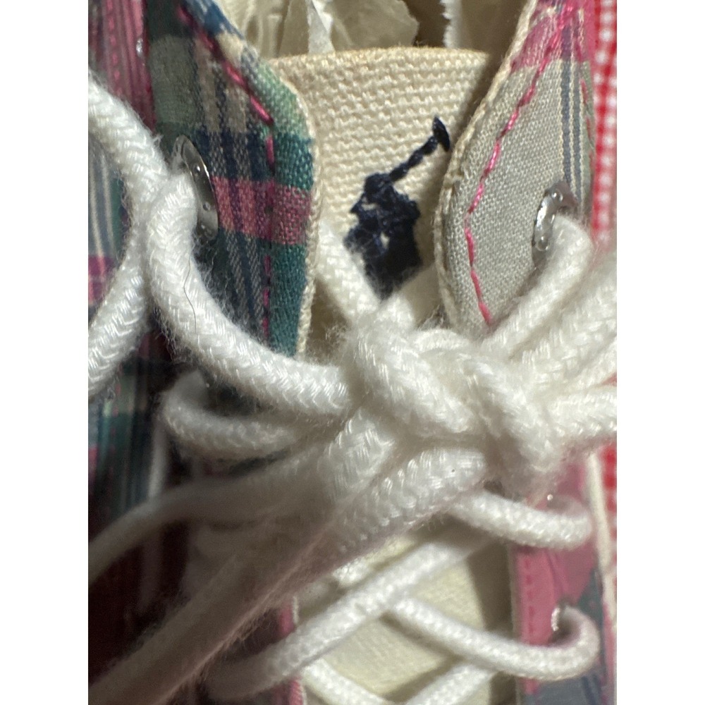 Polo Ralph Lauren Women Canvas Plaid High Top Sneakers Shoes Size 5.5 - Picture 2 of 7